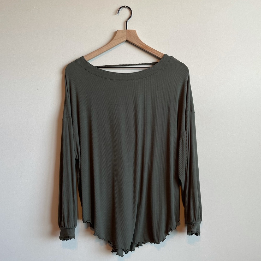 NWOT Free People Shimmy Shake Long Sleeve Top - Forest Green